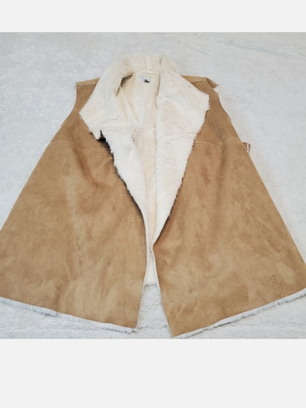 Relativity Tan Faux Suede Faux Fur Boho Y2K Open Drape Cardigan Vest XL‎  Retro
